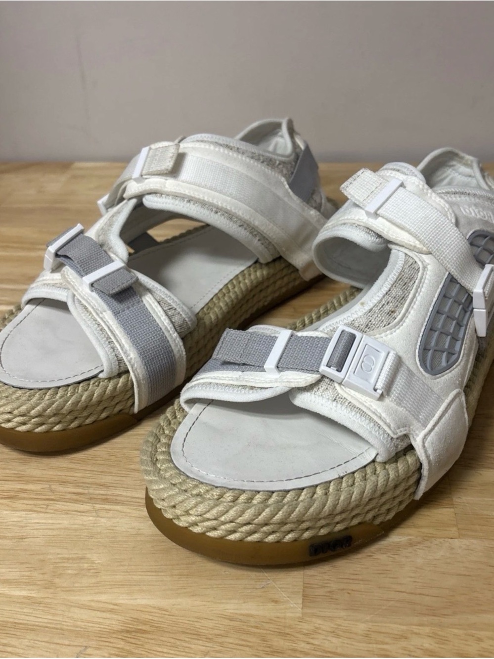 Dior White Oblique Jacquard Atlas Sandals Sz 45